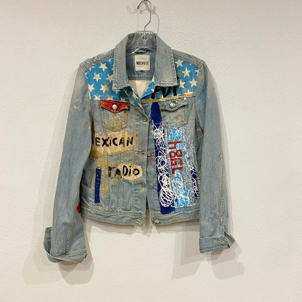 Brandy Melville US Flag Stars Stripes Denim Jacket Custom Hand Painted S…